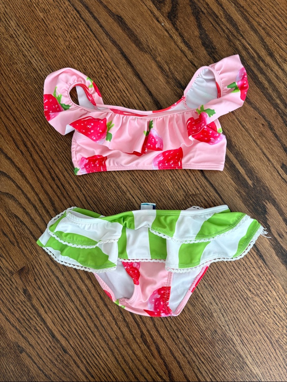 Girls Pink Strawberry Ruffle Bikini Set